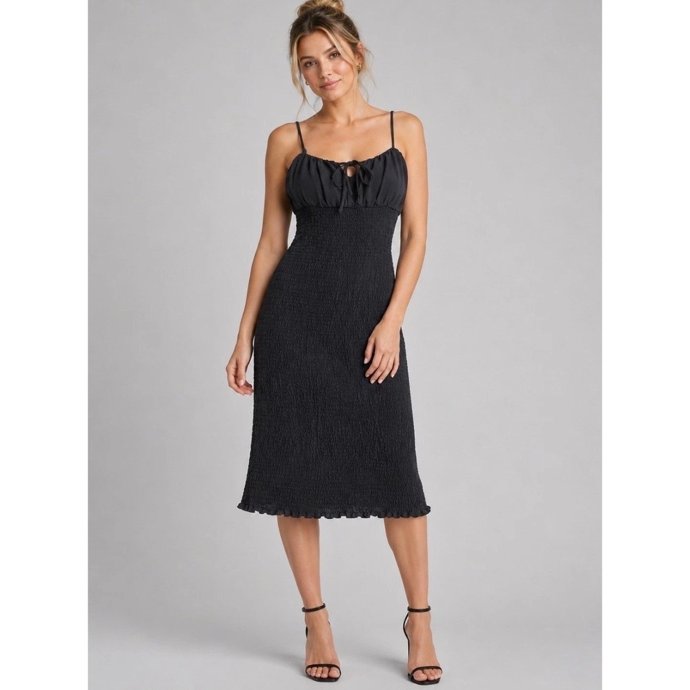 NWT J. Crew 100% Linen Smocked Midi Dress Sleeveless Neutral Coastal 18 Black